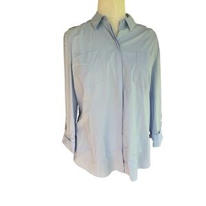 Chico’s Light Blue Collard Buttoned Down Blouse Size sz3, U.S.16XL Beaded Accent
